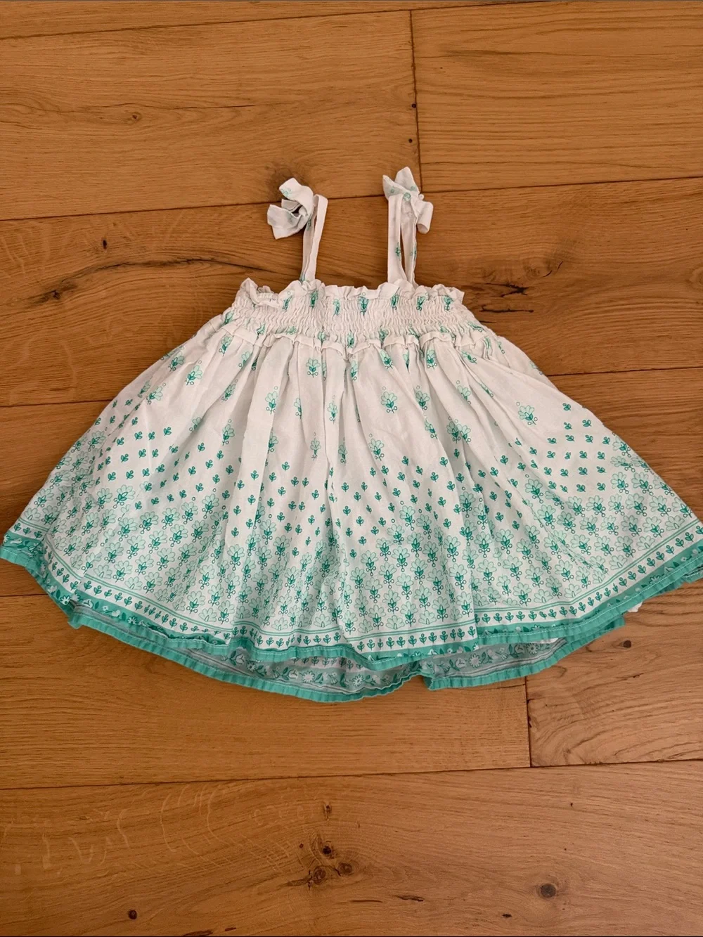 GAP White and Mint Green Smocked Sundress